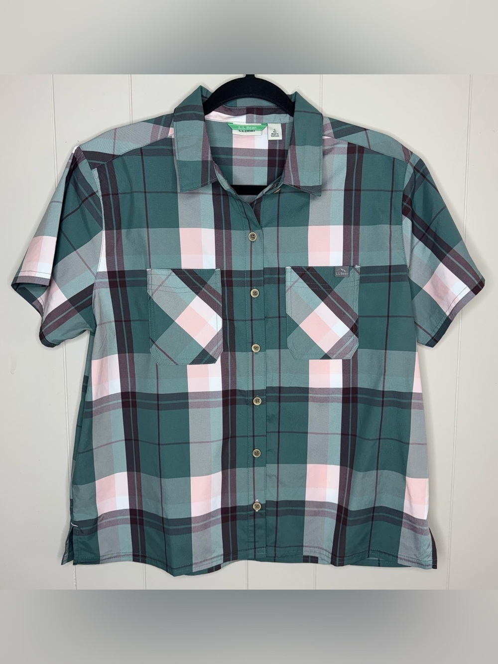 L.L. Bean Plaid Short-Sleeve Button-Down Hiking Camp Shirt Womens Small